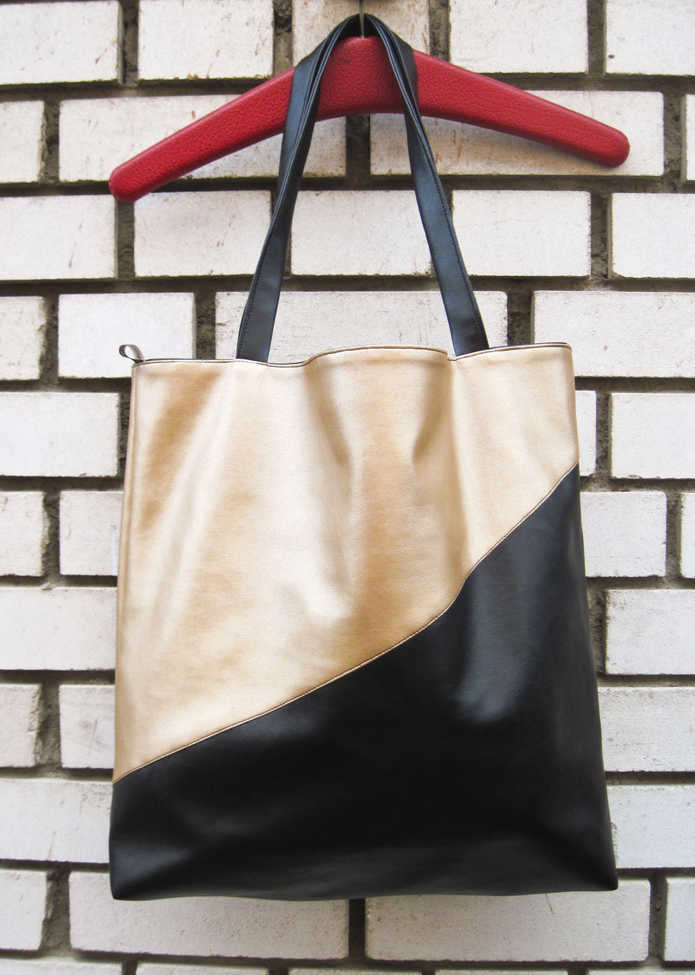 XL-Shopper-Schultertasche aus Kunstleder "Gold"